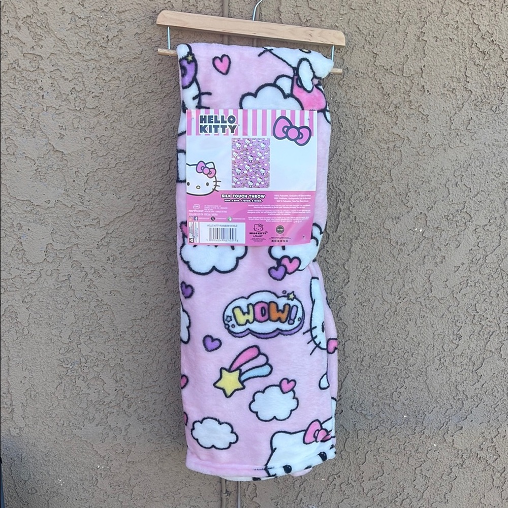 Sanrio Hello Kitty Pink Fleece Blanket NEW Rainbows